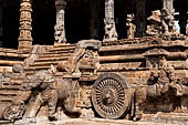 The great Chola temples of Tamil Nadu - The Airavatesvara temple of Darasuram. the porch extension of the mandapa, with balustrades decorated with elephants and prancing horses pulling wheels.